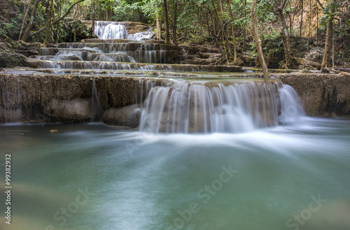 Fototapeta Naklejka Na Ścianę i Meble -  tropical waterfall in deep forest of Kanchanaburi province, Thailand.