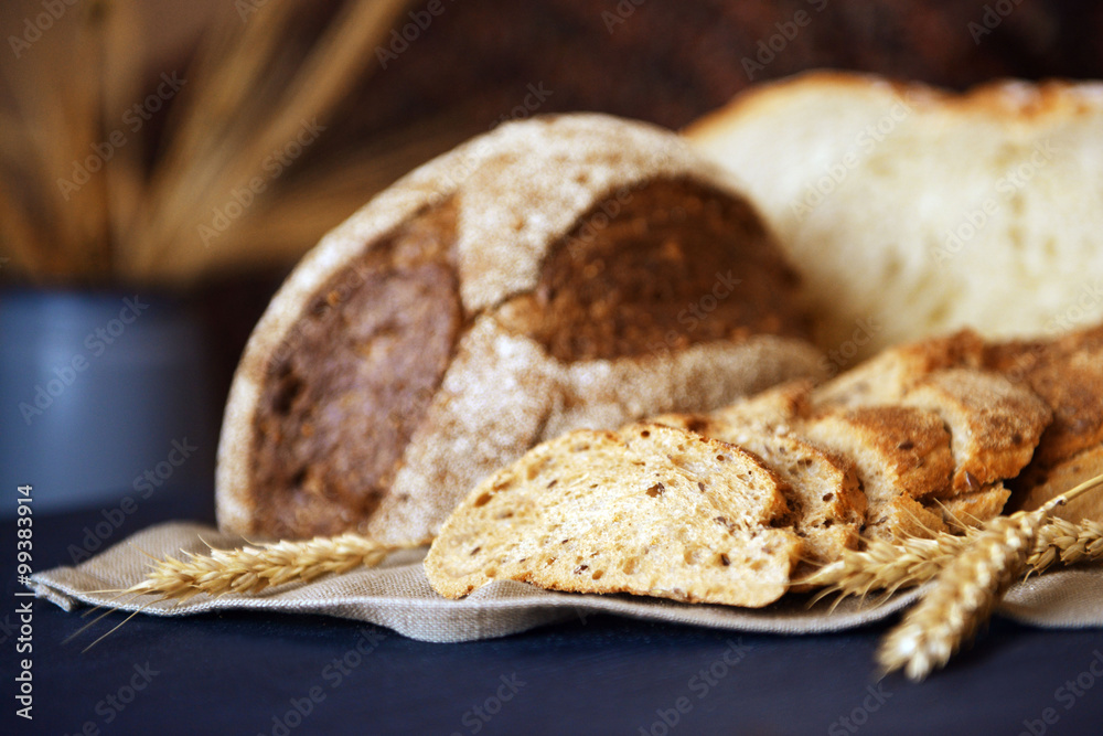 Sliced bread with ears on napkin