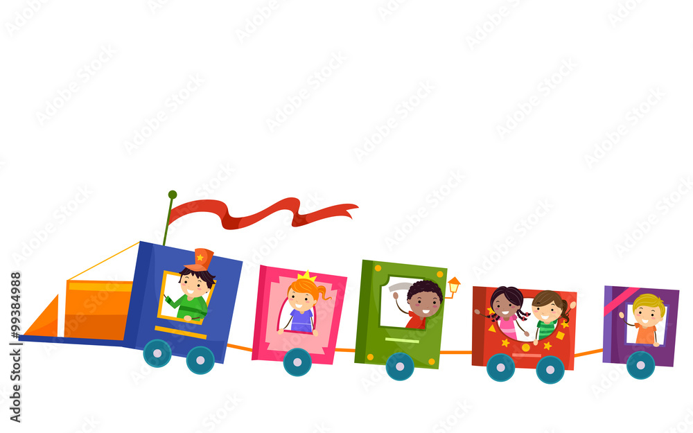 Fototapeta premium Stickman Kids Book Train Ride