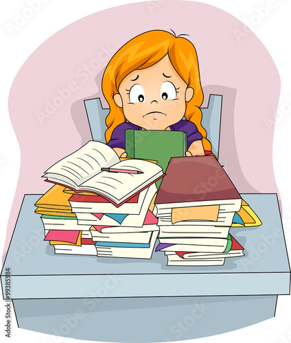 Kid Girl Sad Piled Homework...