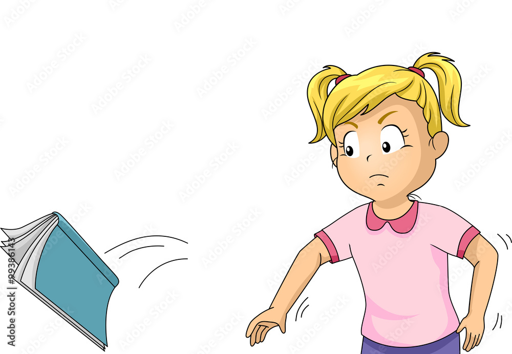 Angry Kid Girl Throw Book vector de Stock Adobe Stock