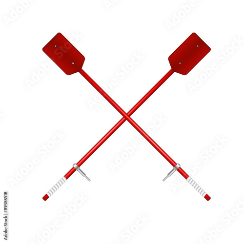 Two crossed old oars in red design 