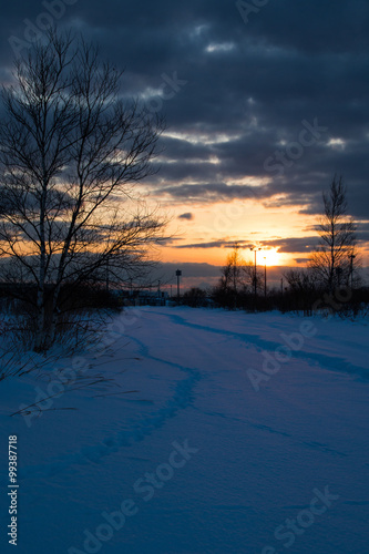 夕暮れの雪原