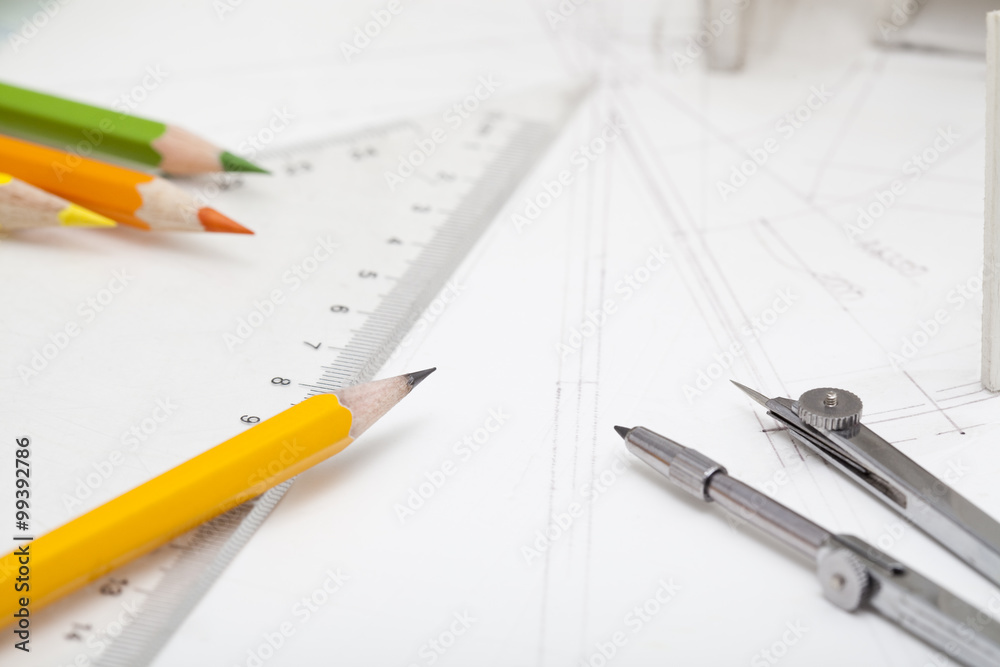 Office stationery in design studio Office stationery in design studio