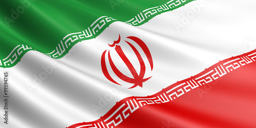Flag of Iran waving in the wind. photo