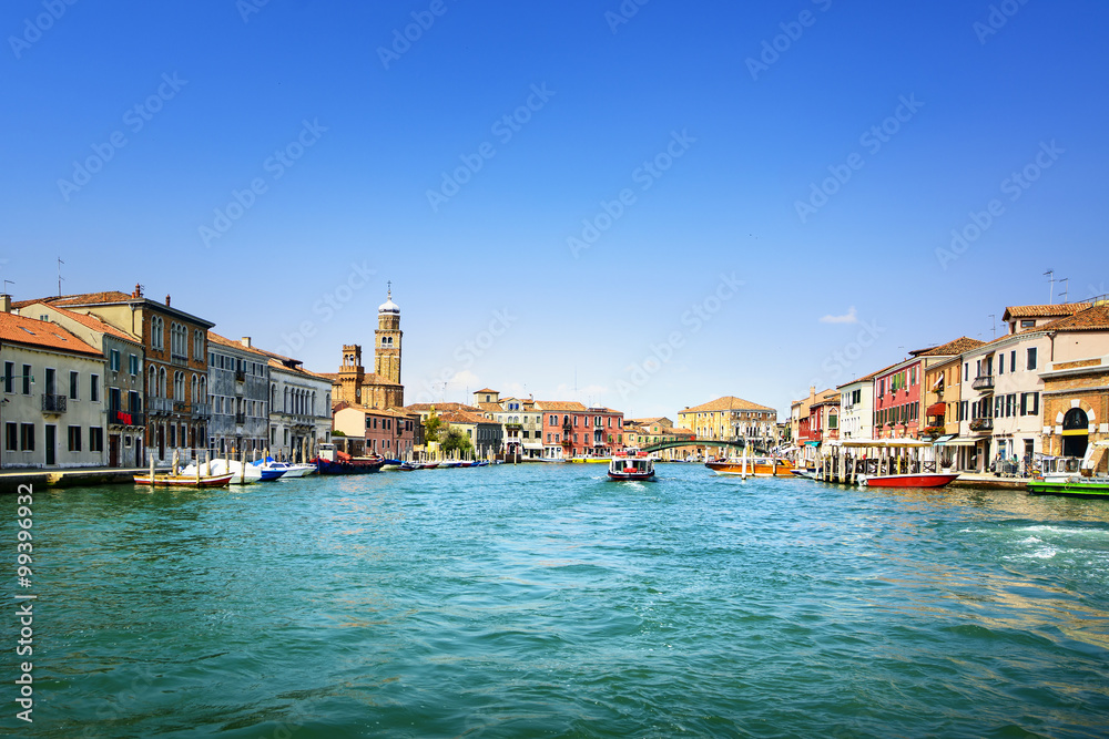 Murano glass making island, water canal and buildings. Venice, I