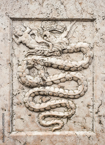 A snake carved on marble