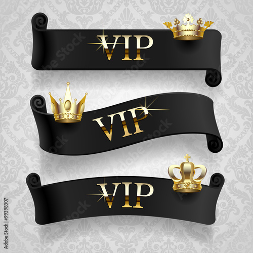 Black VIP ribbons with gold crowns