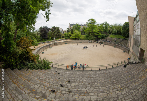 PARIS, FRANCE - SEPTEMBER 4, 2015:  Arenes de Lutece are among the remains of one of the largest amphitheaters built by the Romans photo