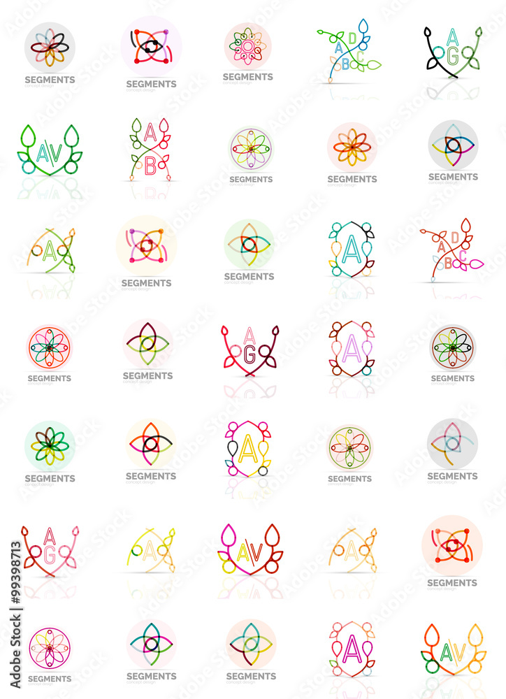 Obraz premium Set of vector linear logotypes, geometric abstract symbols, elegant icons