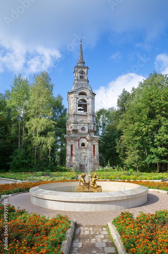 Ostashkov, Tver region. The bell tower of the Church of the Savior Transfiguration in city Park