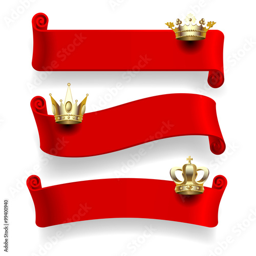 Red ribbons with gold crowns