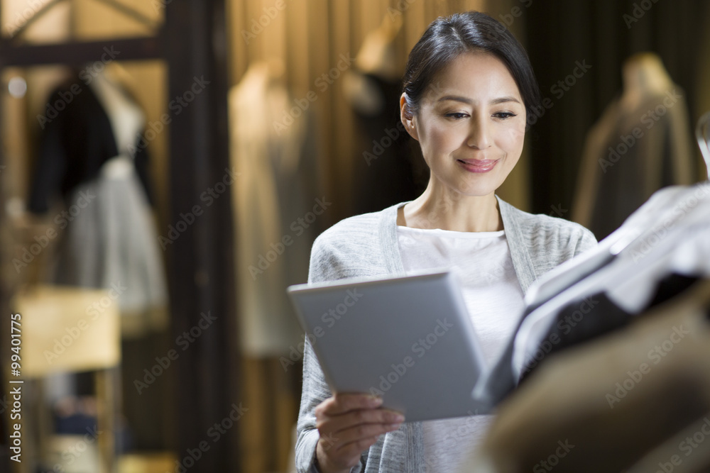 Clothing store owner with digital tablet Clothing store owner with digital tablet