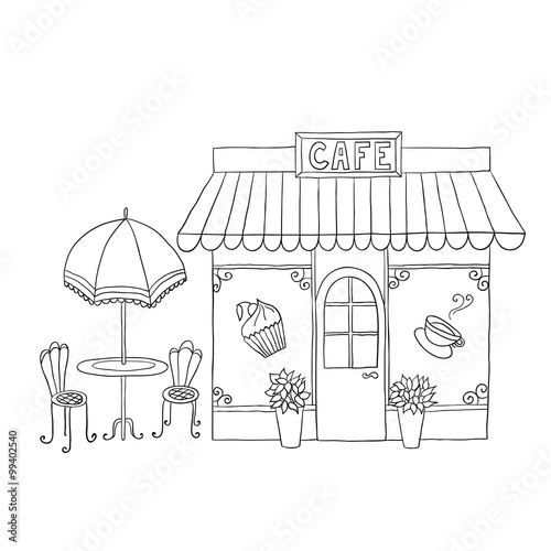 Cartoon vector illustration of street cafe.