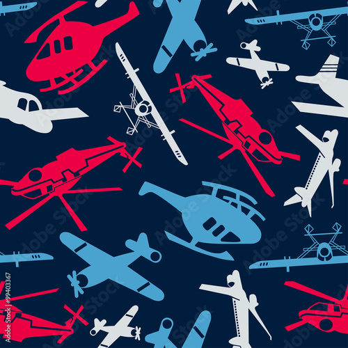 Planes and helicopters in a seamless pattern