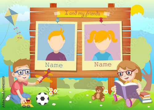 Yearbook for kindergarten with kids and two pictures