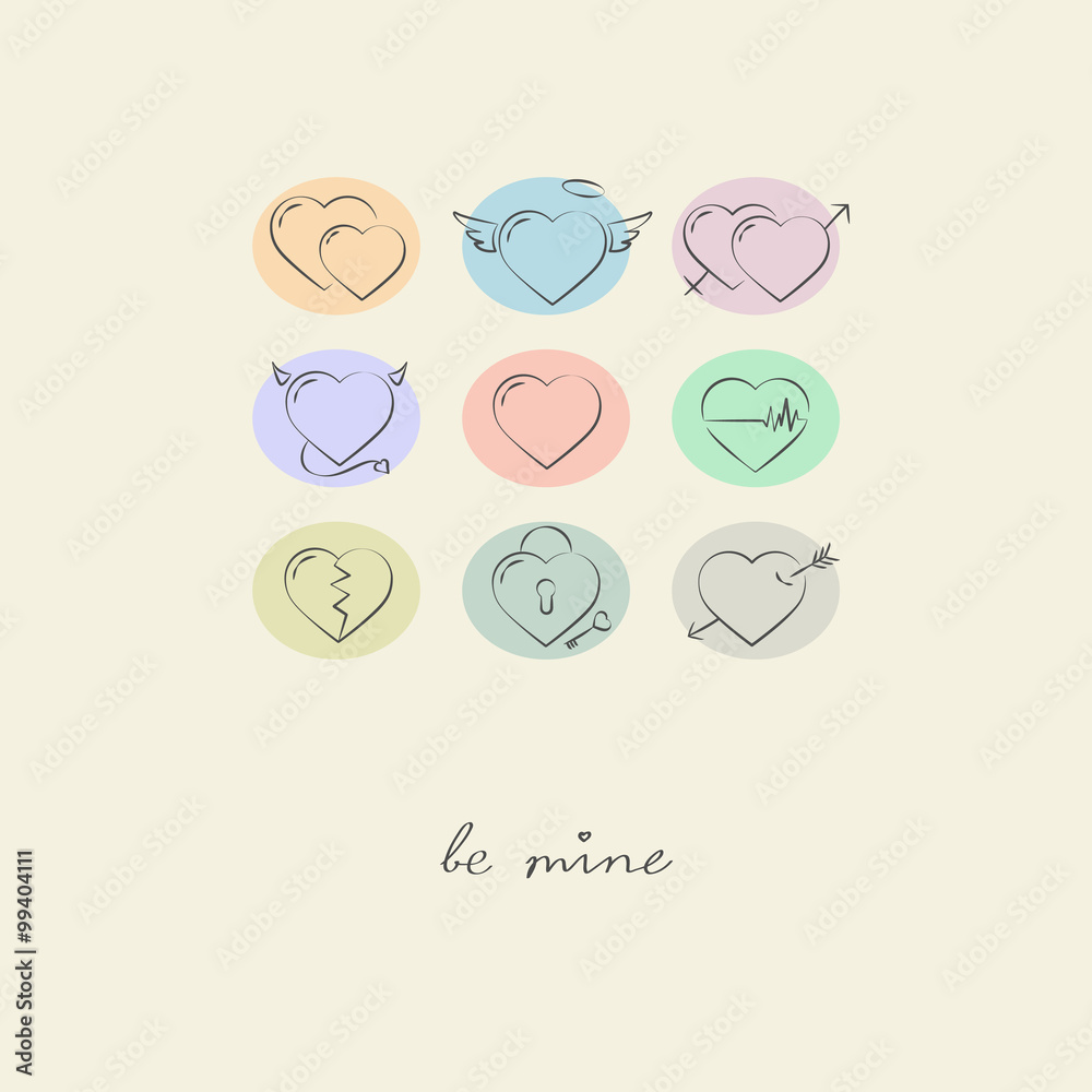 Be mine. Doodle hearts icon set 9 Be mine. Doodle hearts icon set 9
