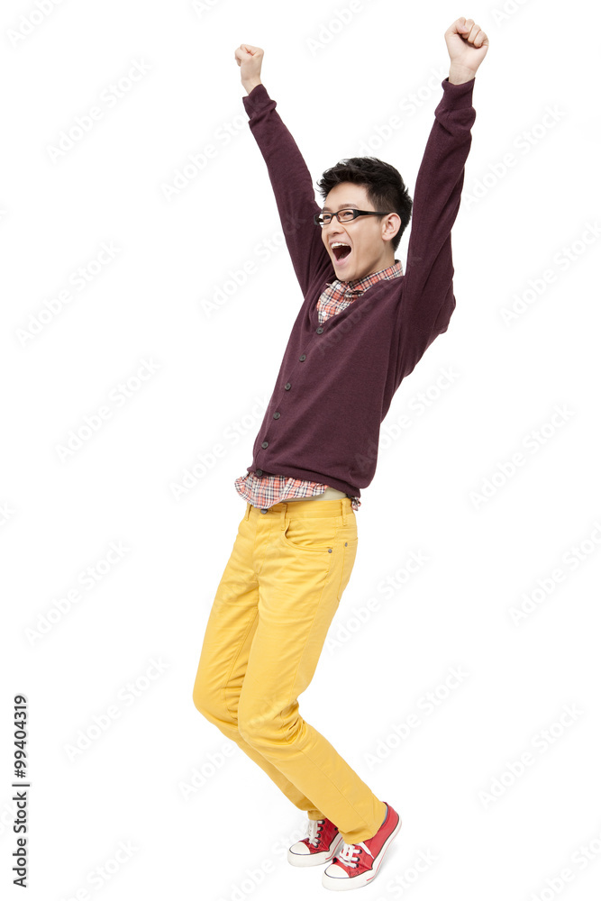 Excited young man cheering for Chinese New Year Excited young man cheering for Chinese New Year