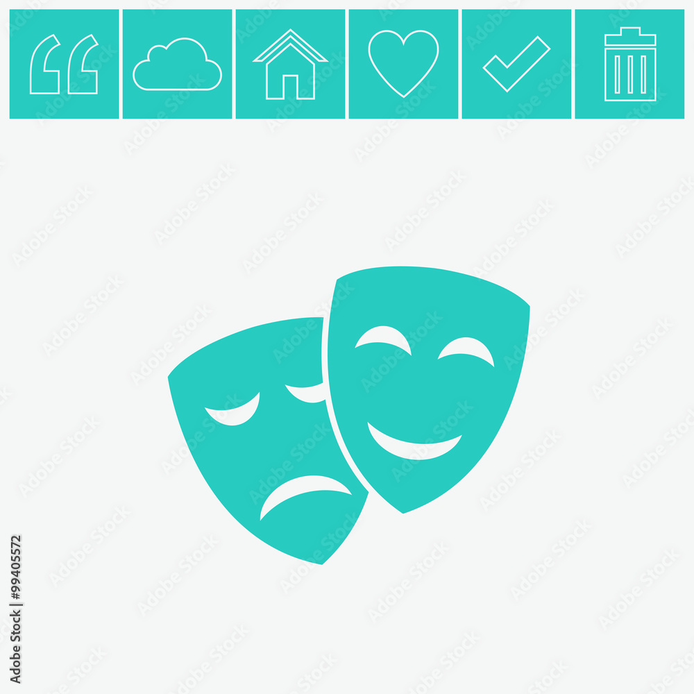 Theater icon with happy and sad masks vector icon. Comedy and tragedy theatrical masks. Theater icon with happy and sad masks vector icon. Comedy and tragedy theatrical masks.
