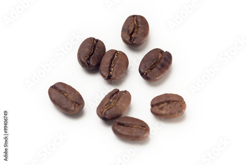 Coffee beans on the white background