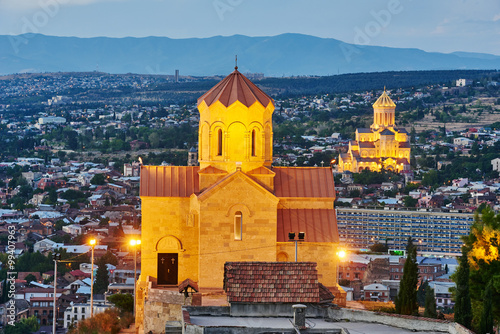 Thabori Fericvalebis and Sameba orthodox church in Tbilisi photo