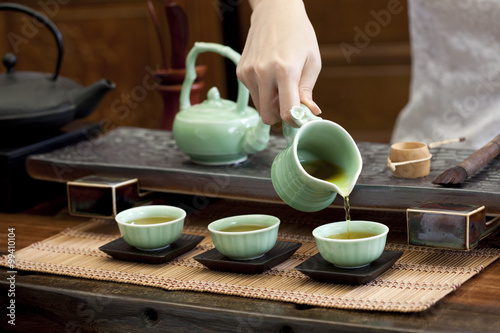 Close up of woman's hand pouring tea 