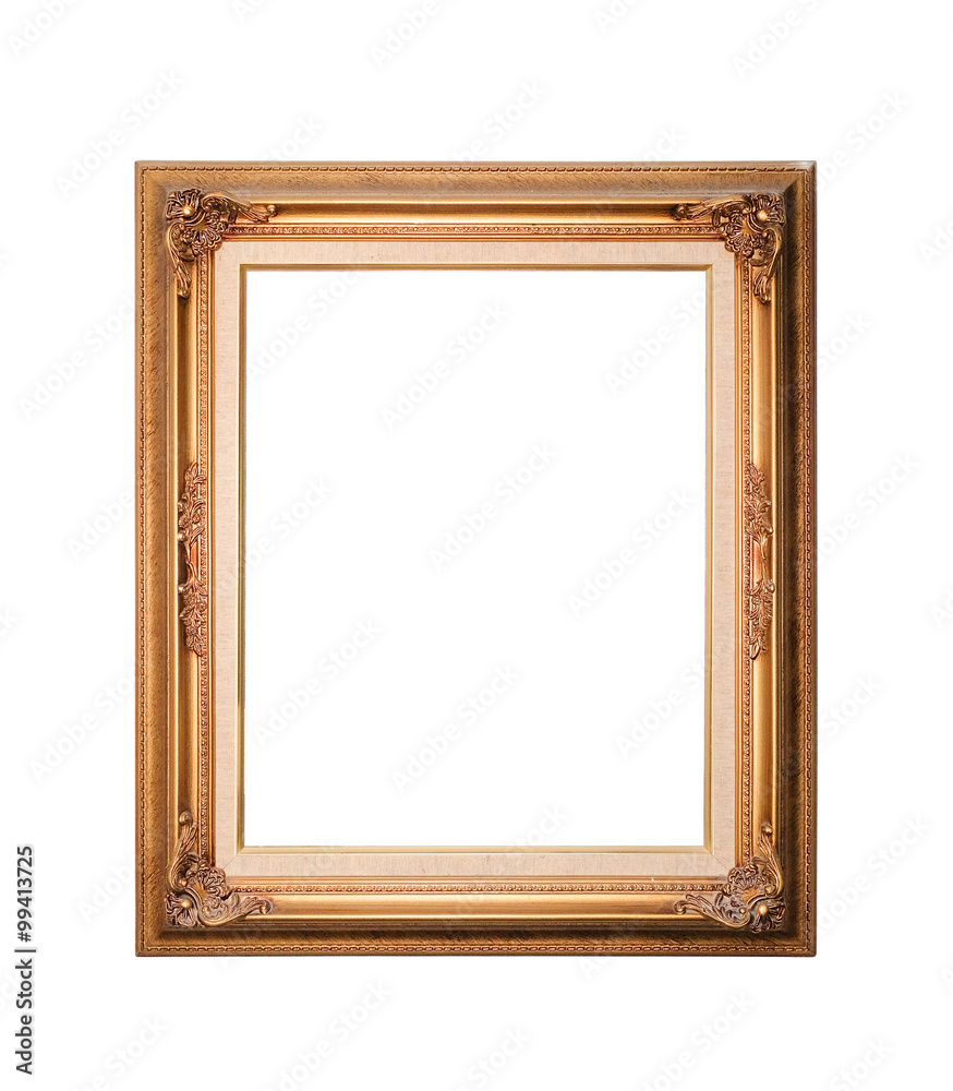 old antique gold frame on white background old antique gold frame on white background