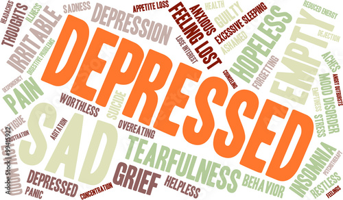 Depressed Word Cloud on a white background. 