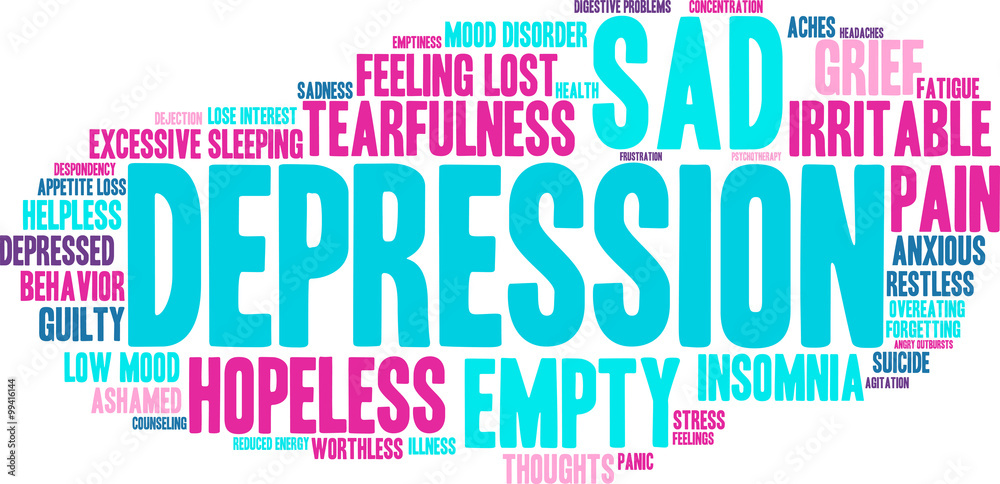 Depression Word Cloud on a white background. Depression Word Cloud on a white background.
