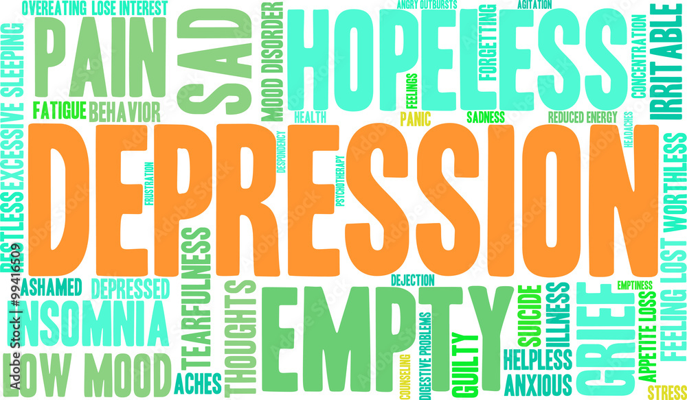 Depression Word Cloud on a white background. Depression Word Cloud on a white background.