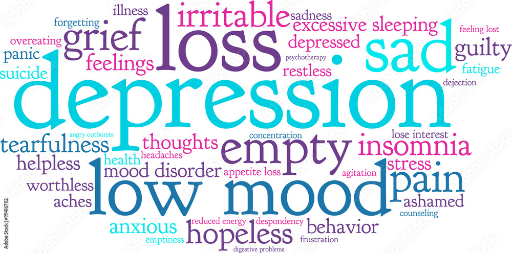 Depression Word Cloud on a white background. Depression Word Cloud on a white background.