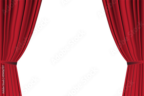 Red curtain opened on  white background. Vector illustration,EPS 10.