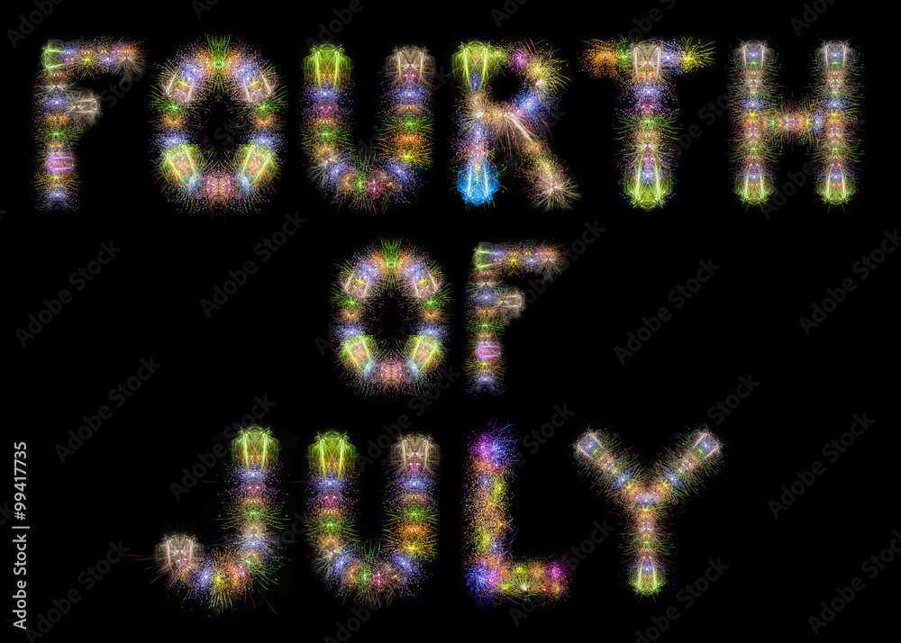 Fourth of July colorful sparkling fireworks horizontal black sky