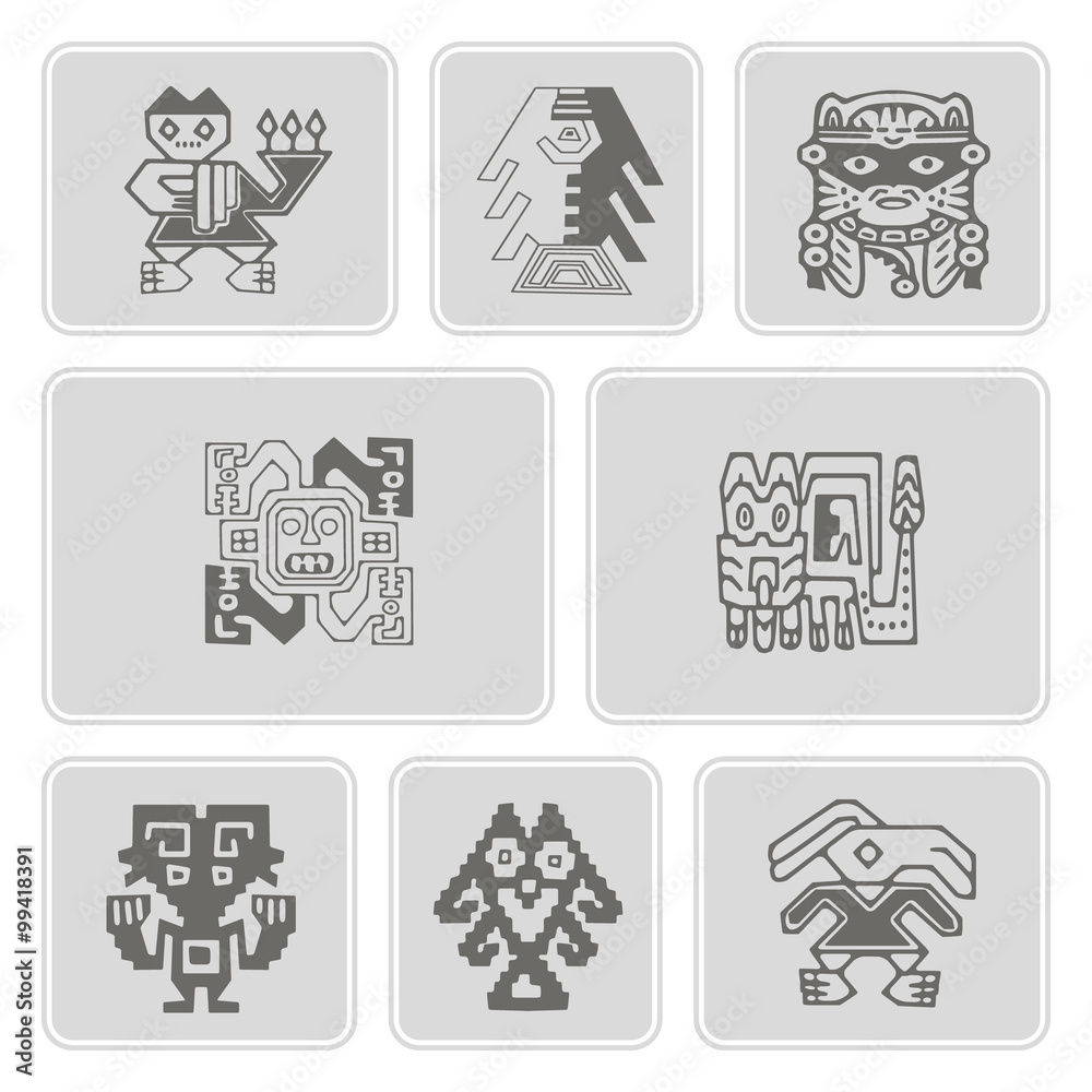 set of monochrome icons with Peruvian Indians art and ethnic ornaments for your design