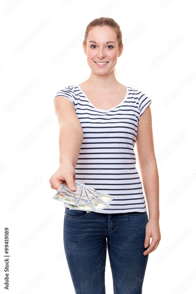 Young woman holding 400 dollar Young woman holding 400 dollar