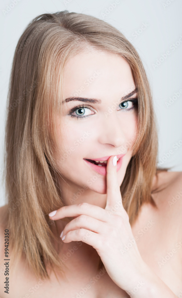 Portrait of a beautiful blonde woman as hairstyle concept Portrait of a beautiful blonde woman as hairstyle concept