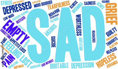 Sad Word Cloud on a white background. 