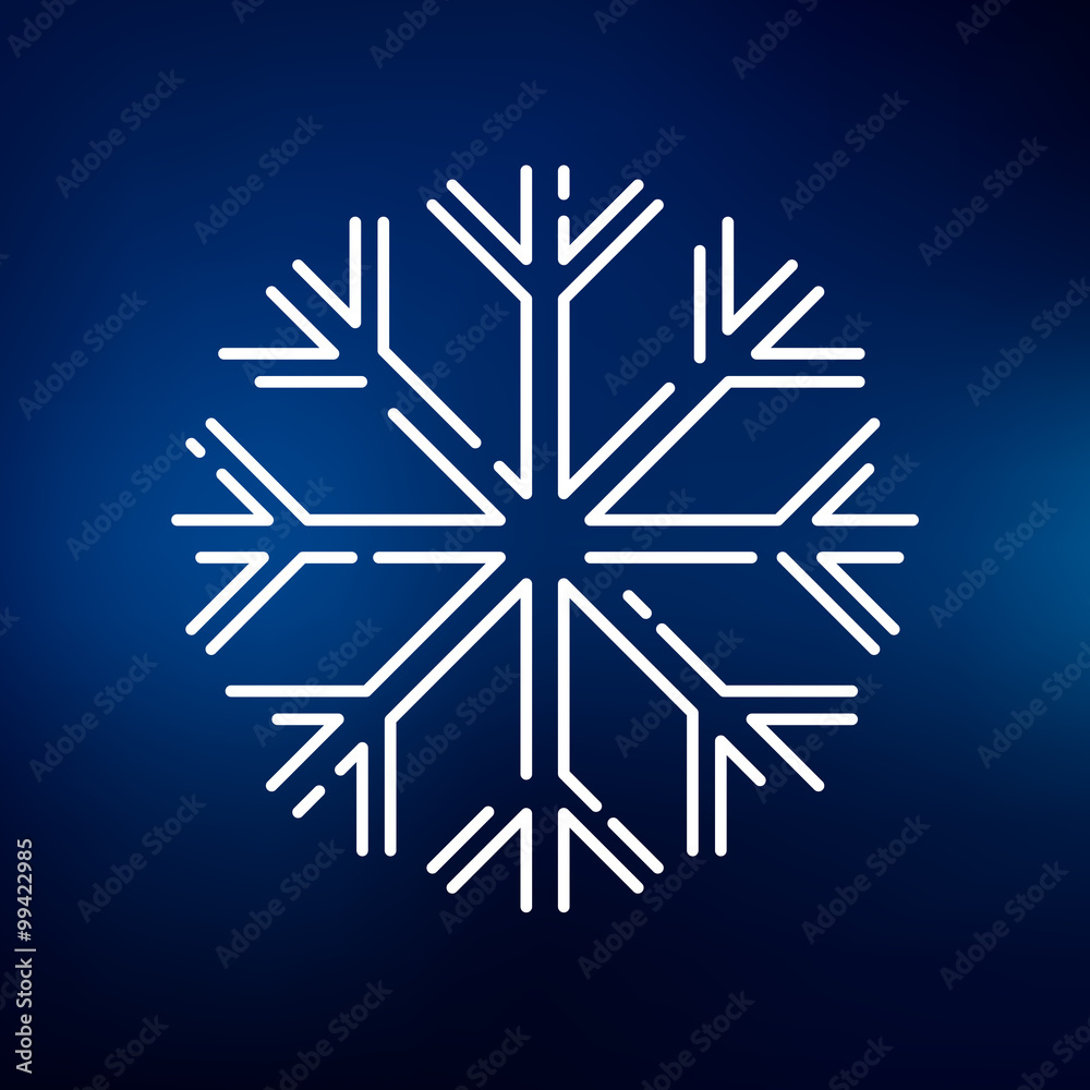 Snow flake icon. Snowflake sign. Winter symbol. Thin line icon on blue background. Vector illustration.
