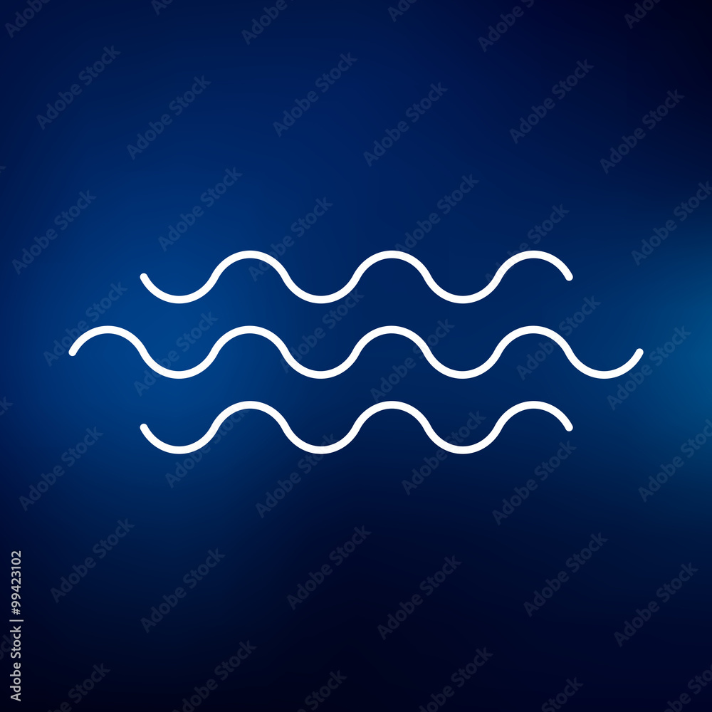 Water flow icon. river crossing sign. Flowing water symbol. Thin line icon on blue background. Vector illustration.