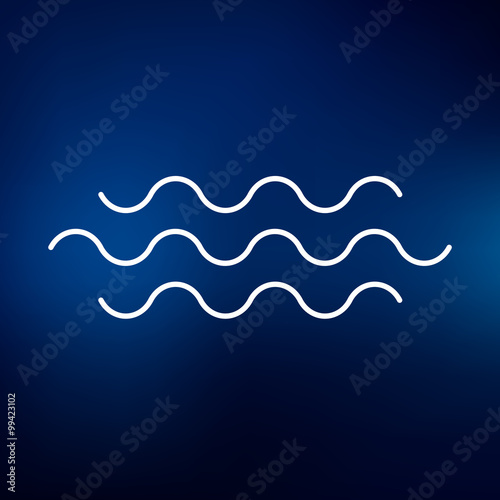 Water flow icon. river crossing sign. Flowing water symbol. Thin line icon on blue background. Vector illustration.