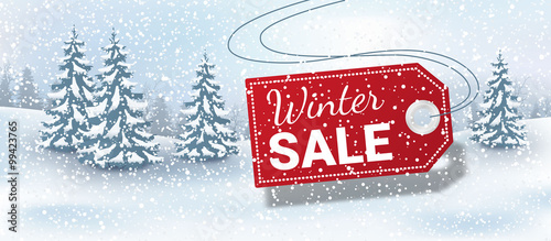 Winter sale landscape background with label