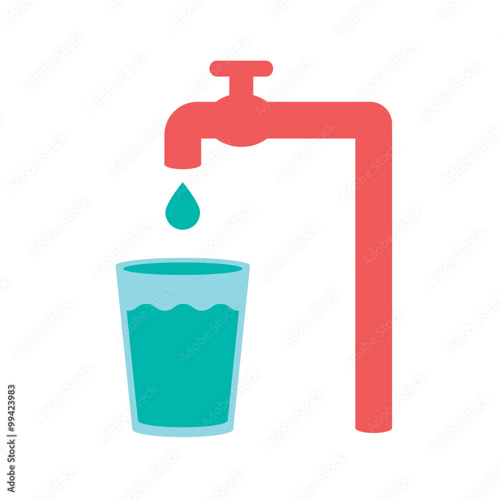 Water Pour From Tap To Glass Vector Illustration. Water Pour From Tap To Glass Vector Illustration.