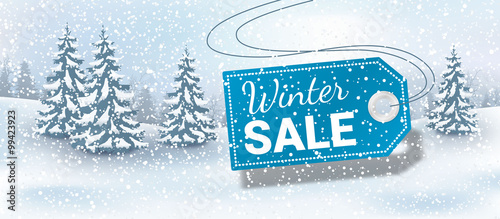 Winter sale landscape background with label