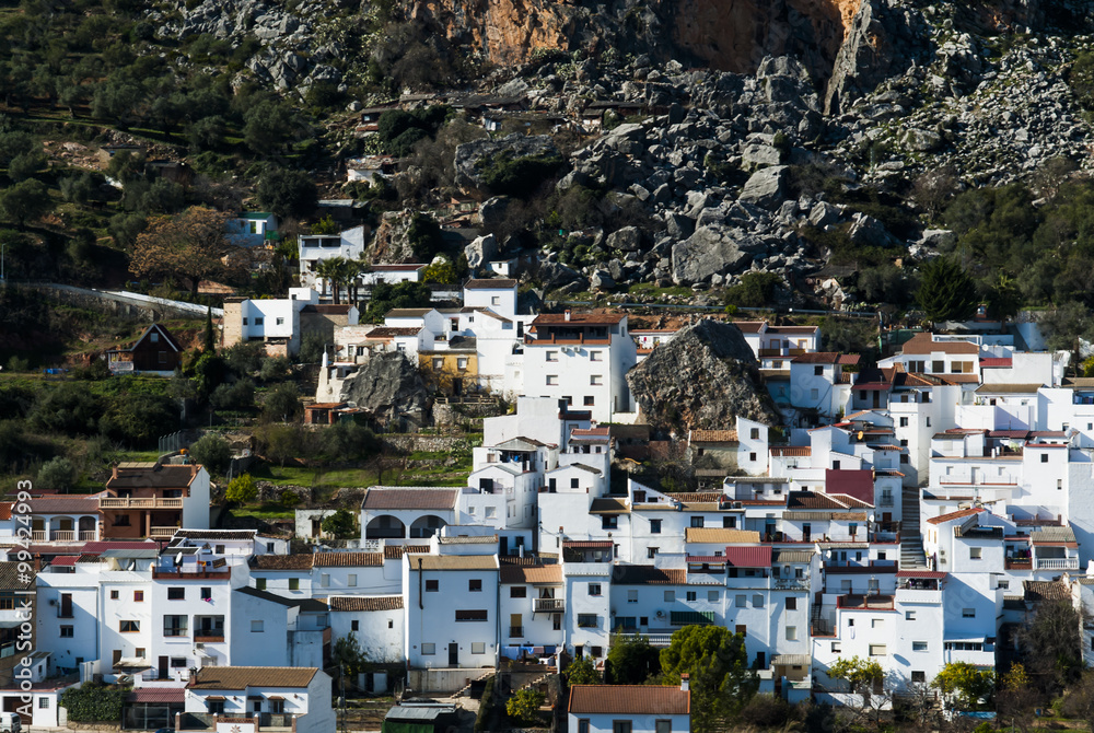 Mountain landscape with typical mountain village of Andalusia in