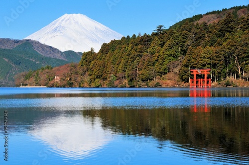 富士山と芦ノ湖と鳥居