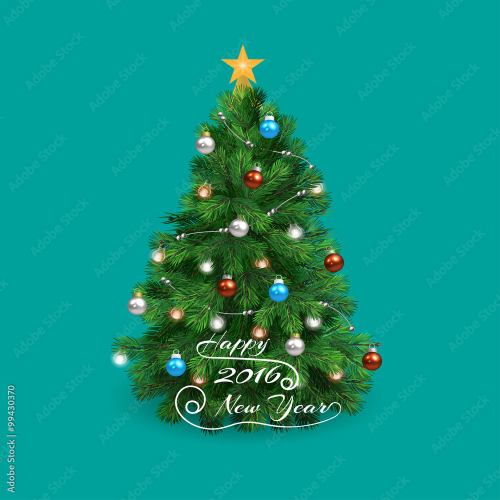 Christmas tree happy 2016 new year with shadow Christmas tree happy 2016 new year with shadow