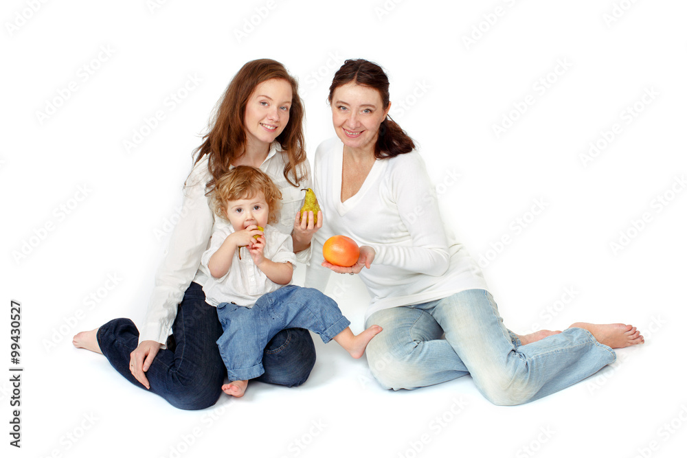 Happy grandmother, mother and cute baby girl Happy grandmother, mother and cute baby girl