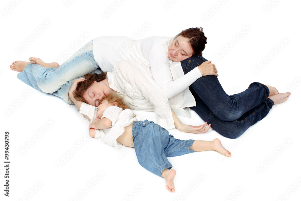 Three person of the family sleeping
