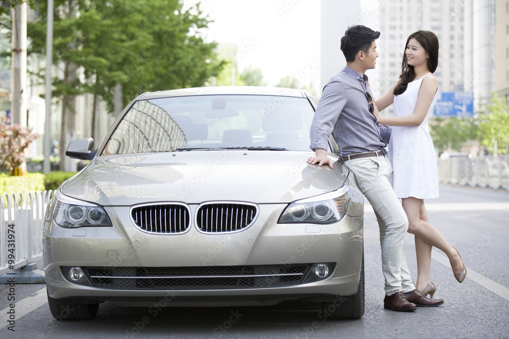Happy young couple and car Happy young couple and car