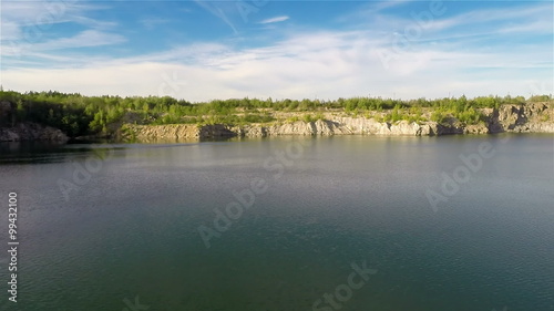 Aerial shot: Flying Over Quarry Lake
